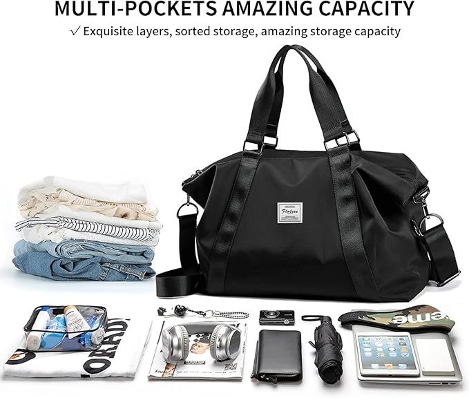 Travel Duffel Bag,Sports Tote Gym Bag,Shoulder Weekender Overnight Bag for Women