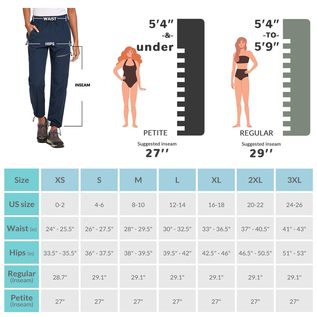 BALEAF Women's Petite Hiking Pants Lightweight Quick Dry Water Resistant Cargo Pants 27'' Inseam for All Seasons Navy Blue Size S