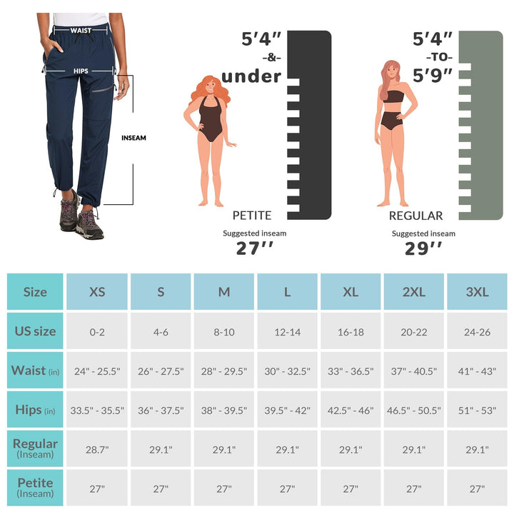 BALEAF Women's Petite Hiking Pants Lightweight Quick Dry Water Resistant Cargo Pants 27'' Inseam for All Seasons Navy Blue Size S