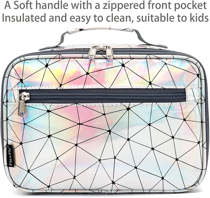 FlowFly Kids Lunch box Insulated Soft Bag Mini Cooler Back to School Thermal Meal Tote Kit for Girls, Boys, Lattice