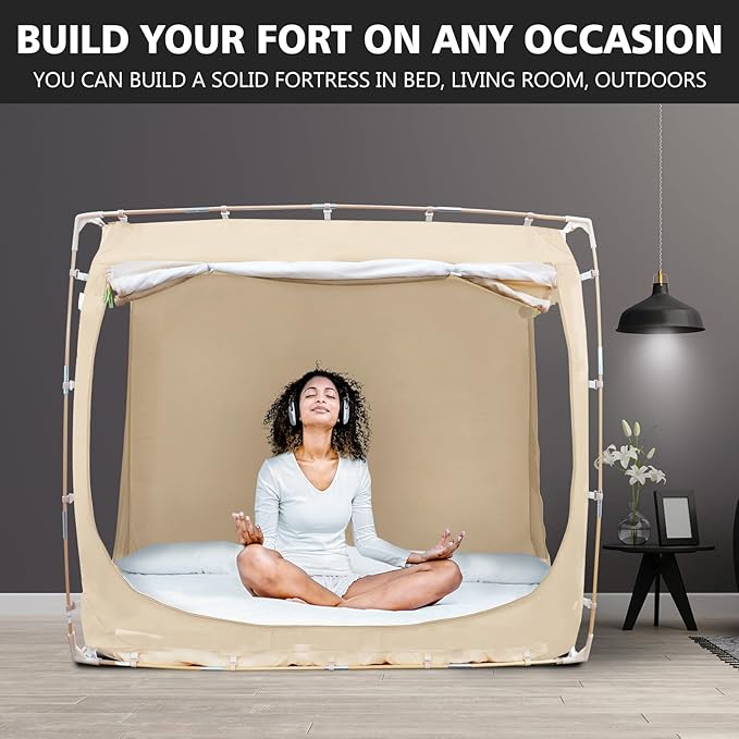 Bed Tent Bed Canopy Queen Size Tents for Adult and Kids- Original Design Portable Dream Tent Indoor Sleeping 80% Blackout with 3 Doors Breathable Big Space Tents