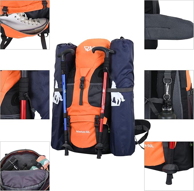50L Hiking Backpack, Waterproof Lightweight Daypack for Outdoor Camping Travel