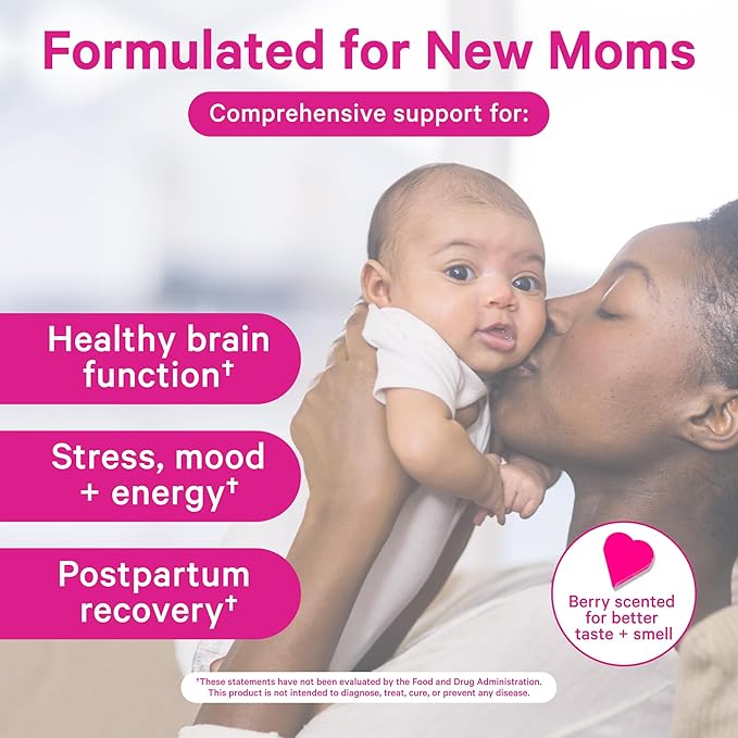 Pink Stork Total Postnatal Vitamins for Women with Vegan DHA, Iron, Folate, and Vitamin B12, Postpartum Recovery Essentials, Daily Supplement for Breastfeeding Moms - 1 Month Supply