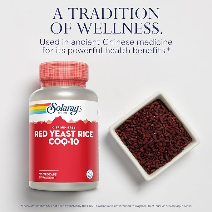 SOLARAY Red Yeast Rice with CoQ10 and Niacin (Vitamin B3) - Non-Irradiated Red Yeast Rice Plus CoEnzyme Q10 - Citrinin Free - 60-Day Guarantee, Lab Verified, 90 Servings, 90 VegCaps