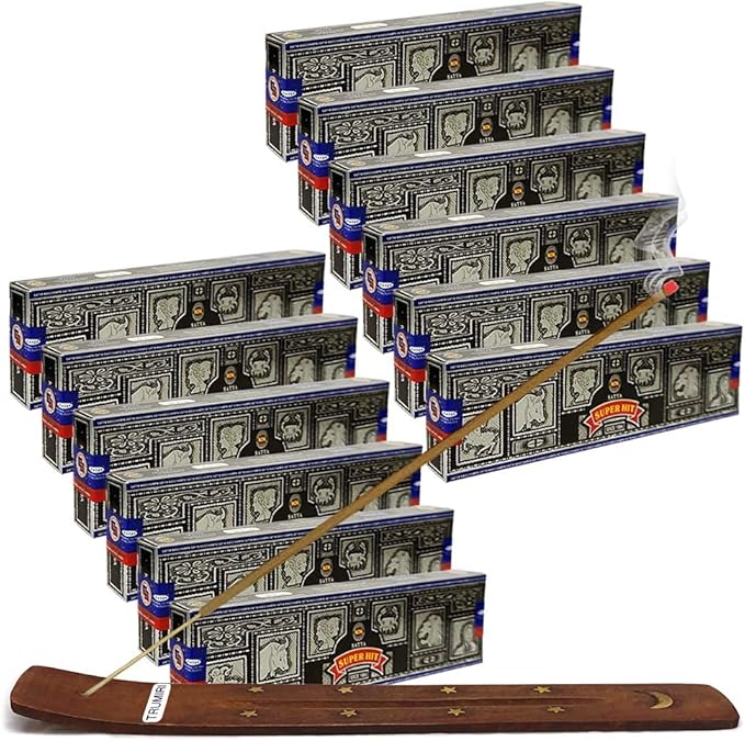Super Hit Incense Sticks 40g and Holder Bundle - Pack of 12 (Approx 480 Sticks)