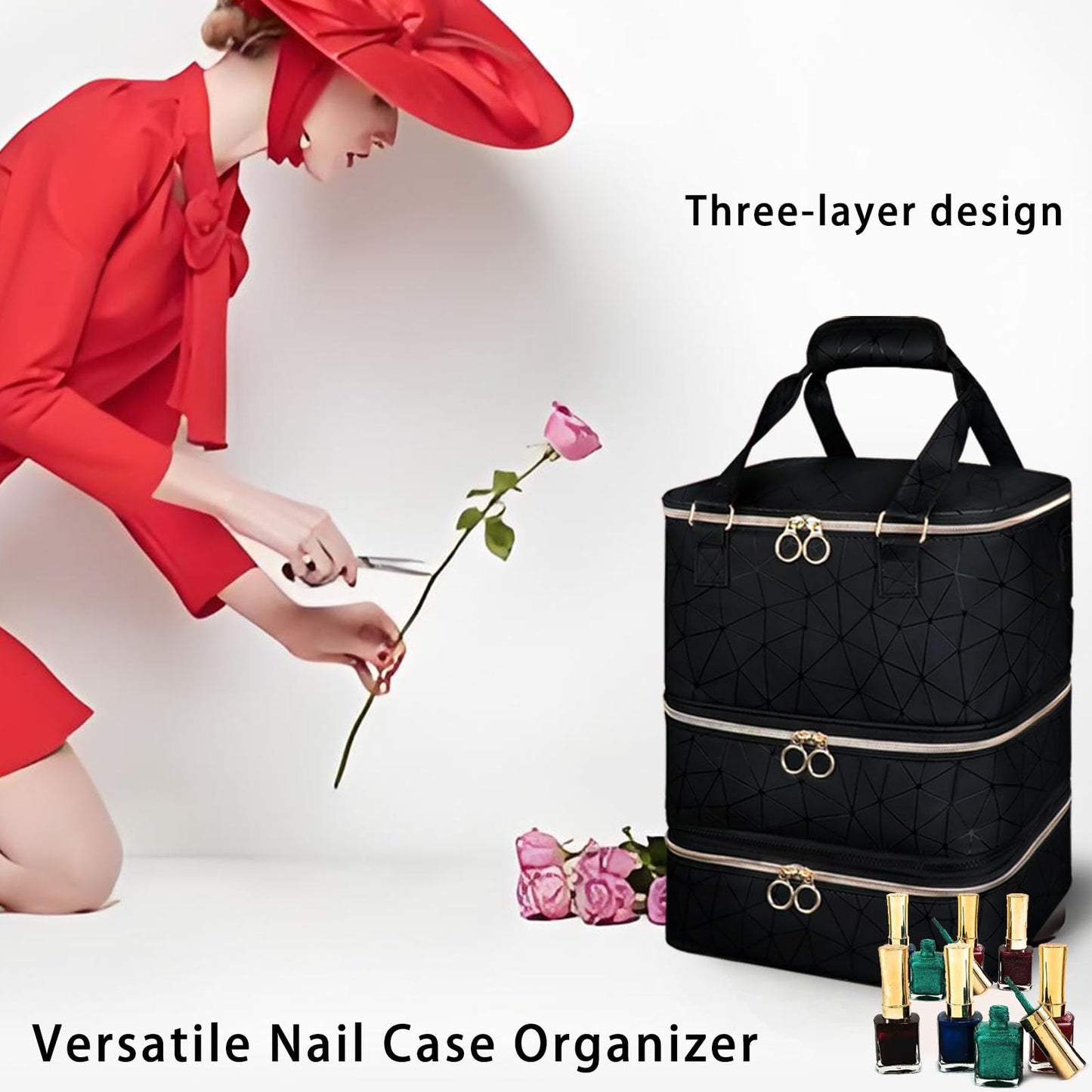 3-Layer Travel Makeup Bag,Nail Polish Organizer,Nail Tools Storage,2 in 1 Removable Polish Package,Waterproof,Adjustable Dividers Compartment,Holds 84 Bottles of 15ML Nail Polish