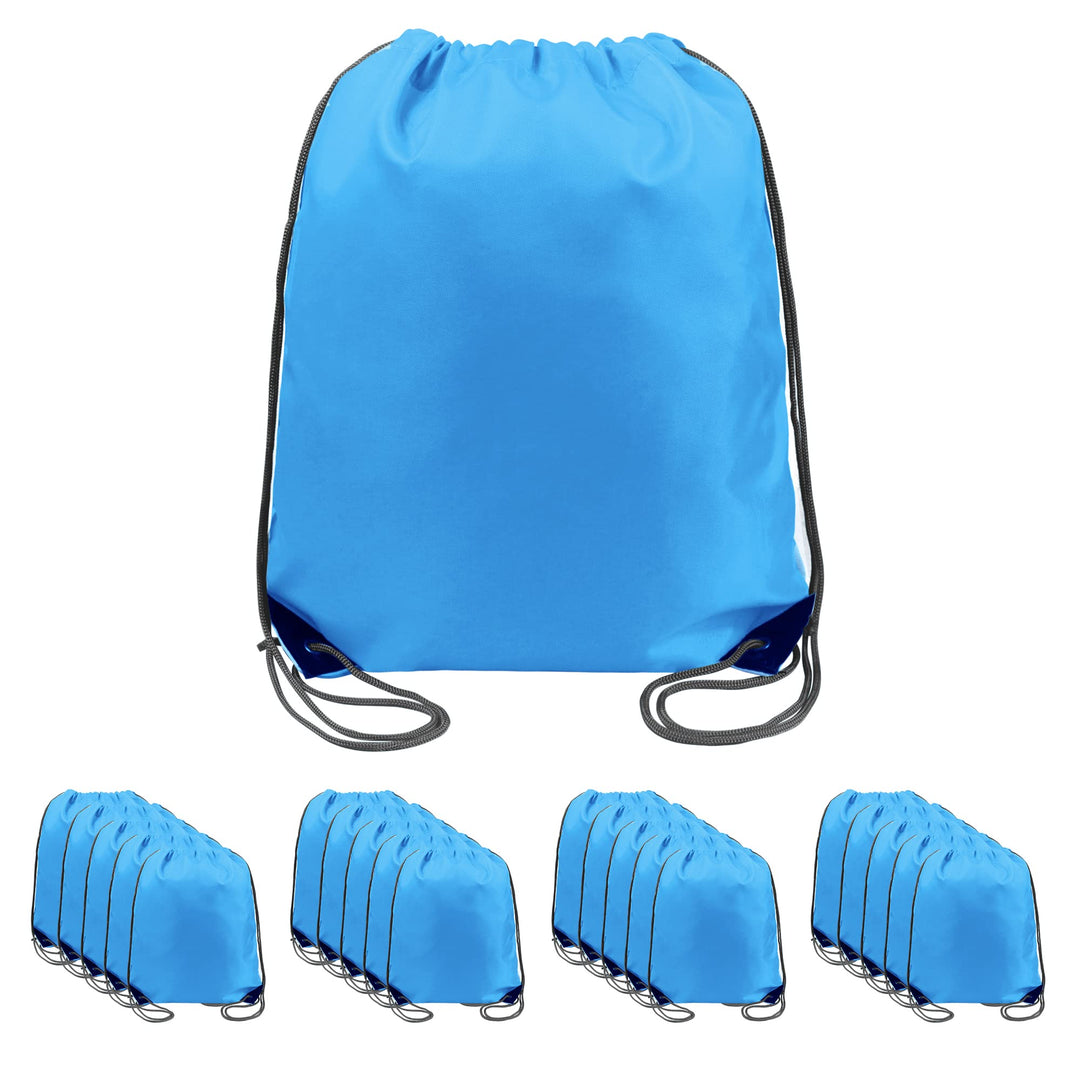 BeeGreen 20 pieces Wholesale Sky Blue Drawstring Backpack Bags Cinch Bags Bulk Heavy Duty String Backpack Machine Washable Lightweight Sackpack Outdoor Sport Bags for Men Women
