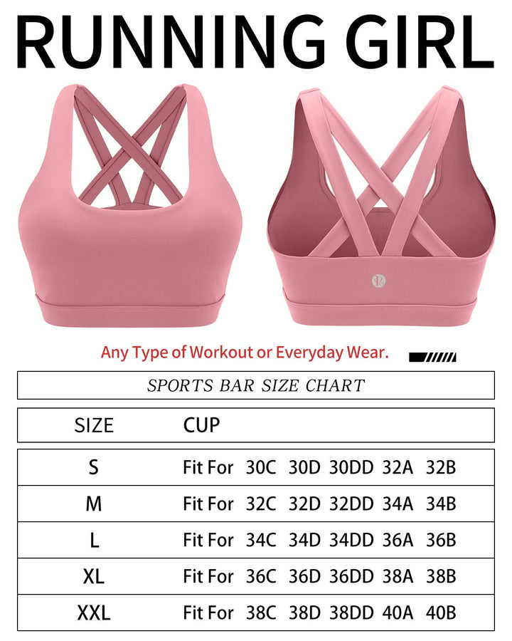 RUNNING GIRL Sports Bra for Women, Criss-cross back Padded Strappy Sports Bras Medium Support Yoga Bra with Removable Cups (WX2575.Pink-1, S)