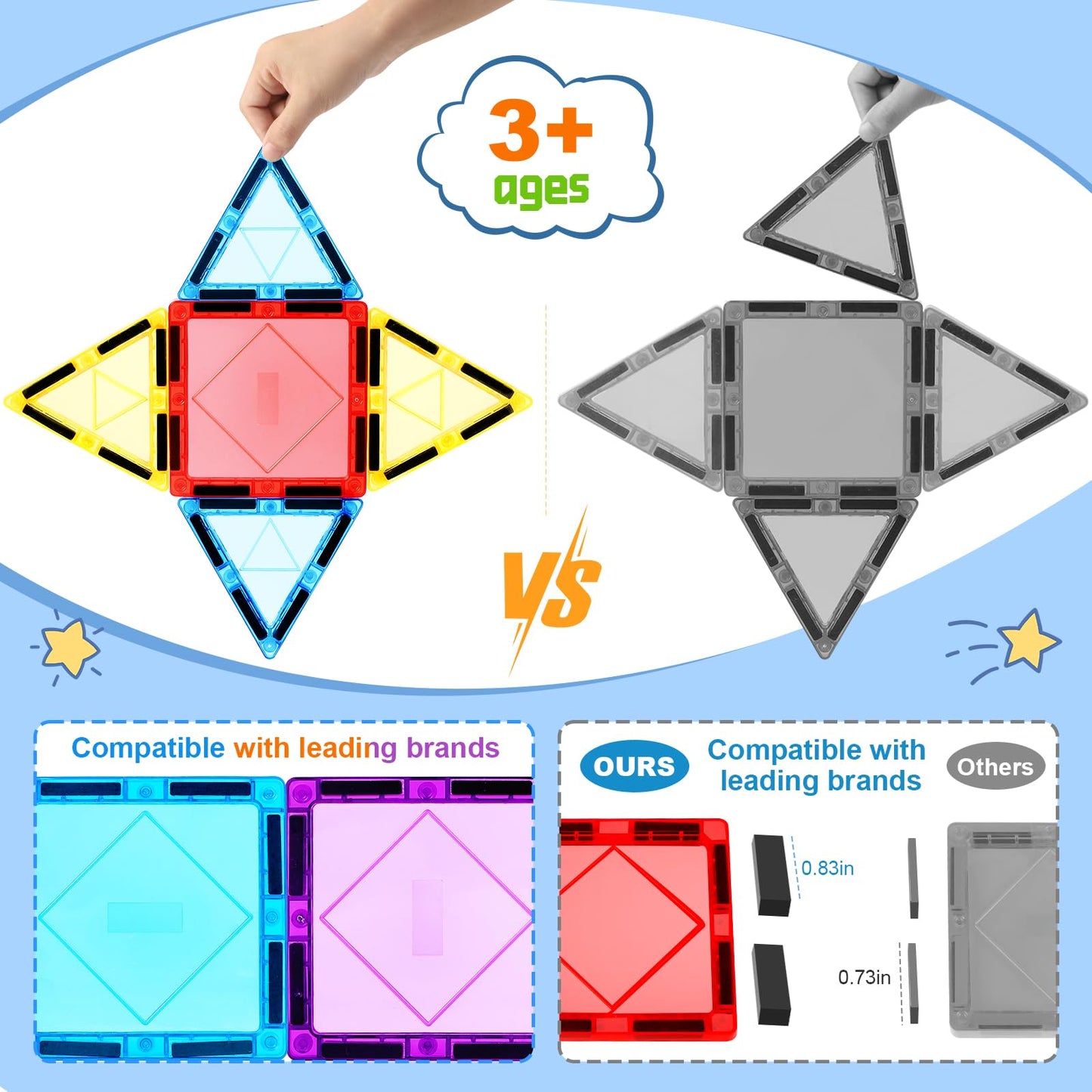 100PCS Magnetic Tiles Kids Toys - Magnetic Building Blocks STEM Magnet Building Set Preschool Learning for Kids Ages 3-8, Sensory Montessori Toys for Boys and Girls