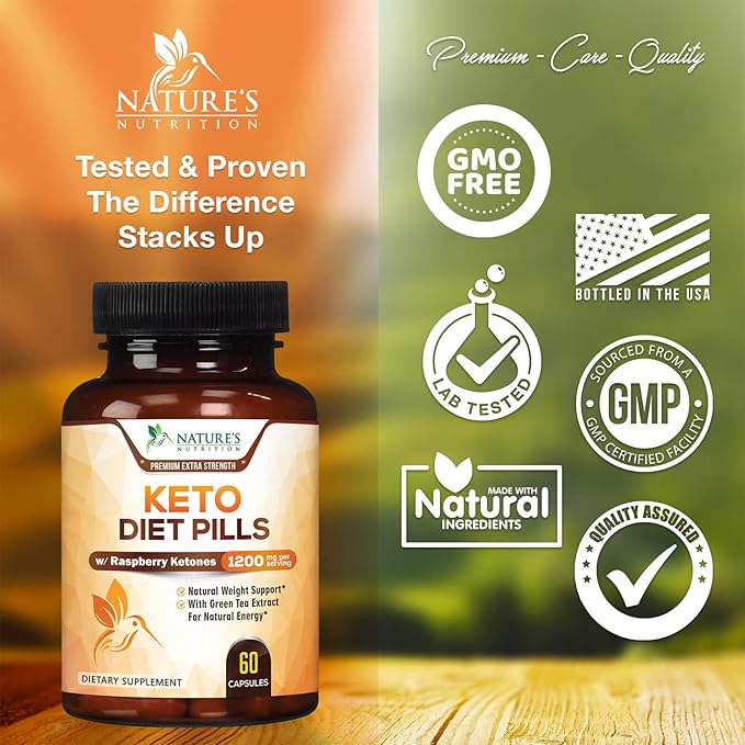 Keto Pills 1200mg - Advanced Support Lean Keto Diet Pills - Use Fat for Energy & Focus in Ketosis - Ultra Fast Prime Keto Supplement for Women & Men - Nature's Optimal Max Keto - 60 Capsules