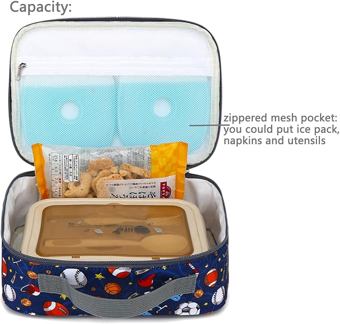 FlowFly Kids Lunch box Insulated Soft Bag Mini Cooler Back to School Thermal Meal Tote Kit for Girls, Boys,Football