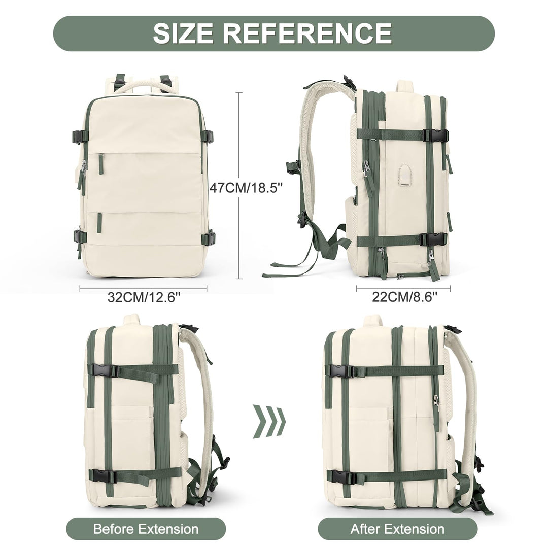 Casual Backpack Traveling Backpack, A-beige With Green, Expandable, Travel Backpacks
