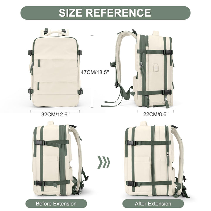 Casual Backpack Traveling Backpack, A-beige With Green, Expandable, Travel Backpacks