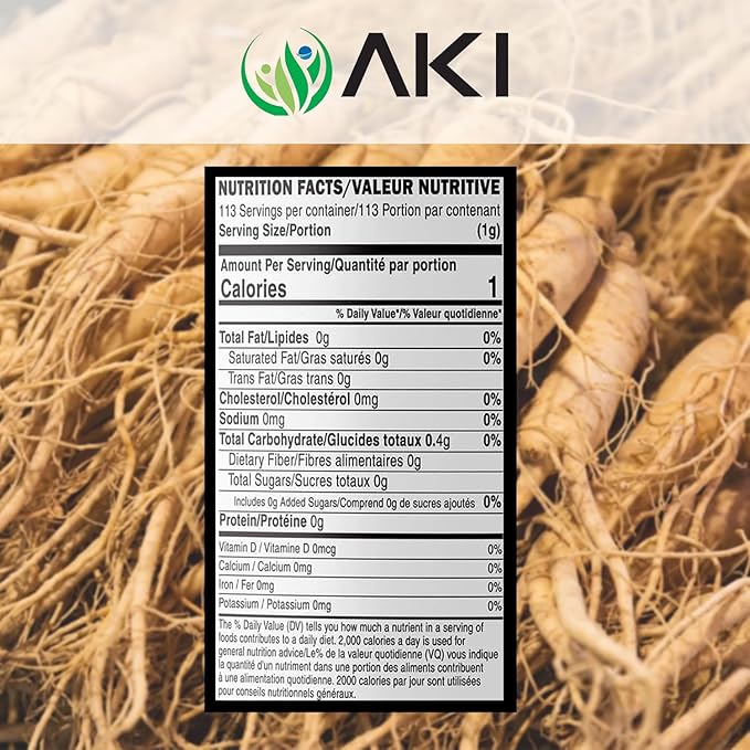 AKI American Ginseng Powder with 4% Ginsenosides - Ideal with Coffee, Beverages Like Smoothies (4oz/113g)