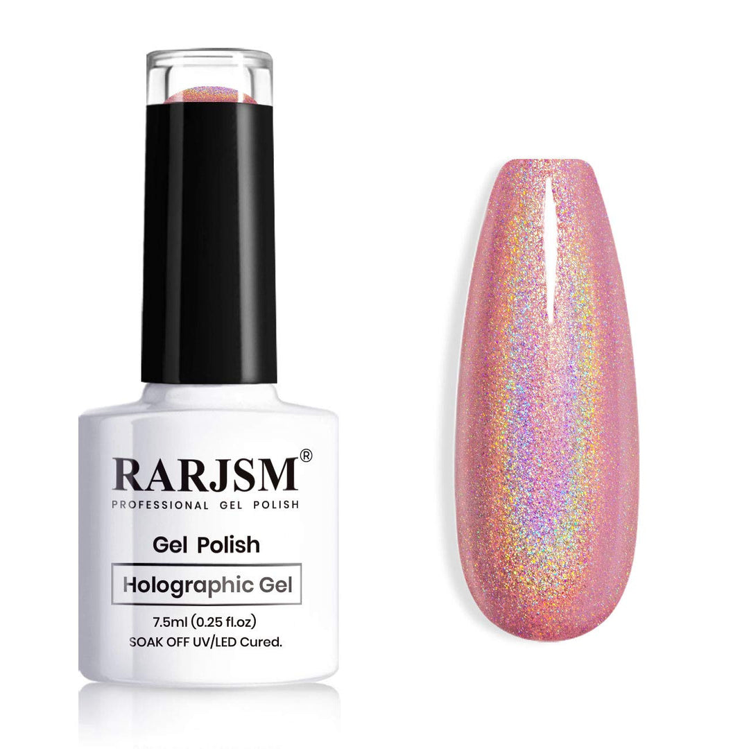 Rarjsm Holographic Nail Polish Rose Gold Gel Nail Polish With Mermaid Unicorn Effect Glitter Gel Nail Polish Rar73 Suitable For