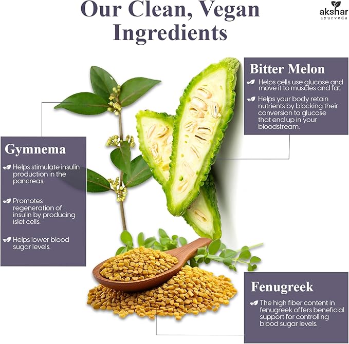 AKSHAR Ayurveda Gluco Support Supplement with Gymnema, Bitter Melon, Turmeric & More, Supports Healthy Levels(60 Capsules)