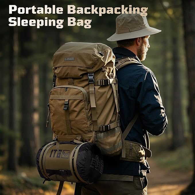 Mummy Sleeping Bag for Adults, Cold Weather Camping Sleeping Bags (25-36℉) with Adjustable Hood, Phone Pocket, Compression Sack for Warm Camping Hiking Outdoor