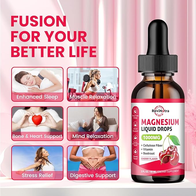 2 Pack Magnesium Glycinate Liquid Drops, 1000mg of Magnesium Glycinate, Taurate & Citrate Liquid Drops for Bone, Sleep, Calm, Muscle, Energy & Relaxation, High Absorption, Sugar-Free Cherry Flavor