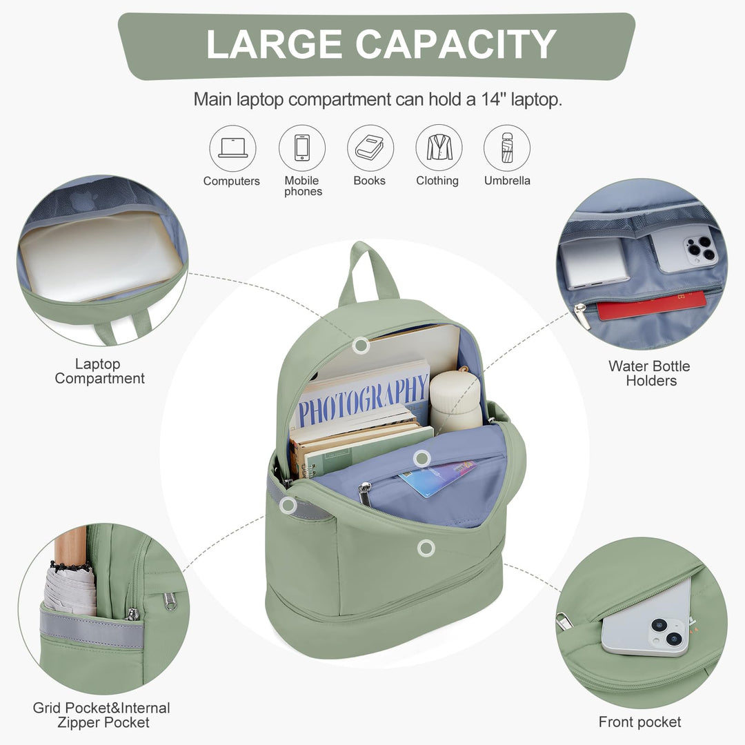 coofay Gym Backpack For Women Men Gym Bag With Shoe Compartment Waterproof Sports Backpack Dance Travel Backpack Green
