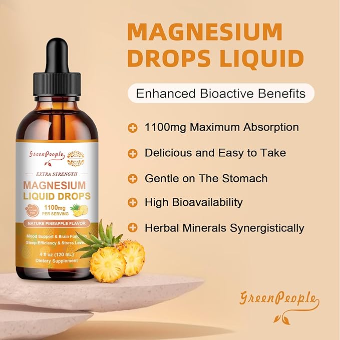17-in-1 Triple Magnesium Complex Supplement, Magnesium Liquid Drops with Magnesio Glycinate & Citrate, Pineapple Flavor, Calm Mood, Muscle & Sleep for Adults, 4 fl. oz 2Pack
