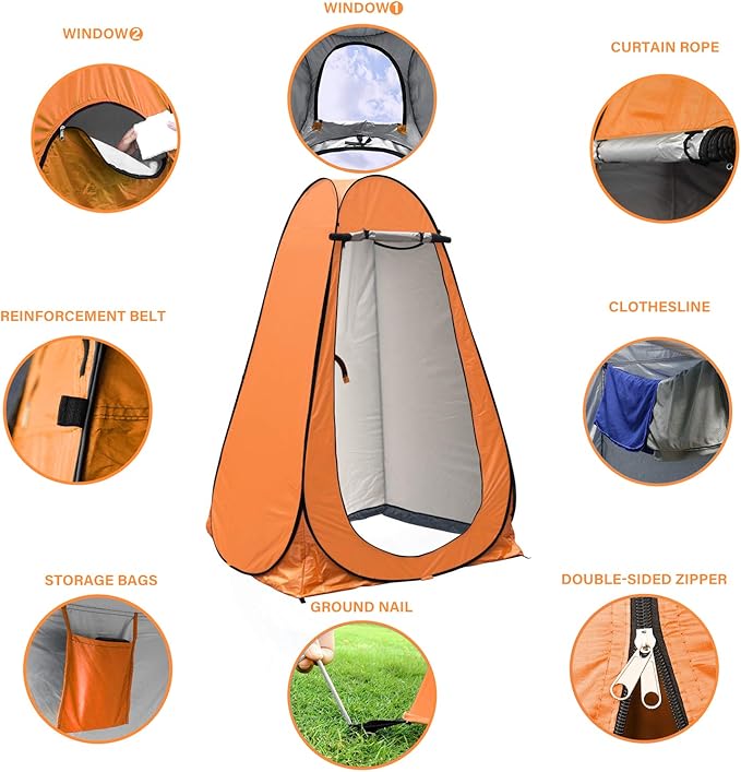 Anngrowy Pop Up Privacy Shower Tent - Portable Outdoor Camping Bathroom Toilet Changing Dressing Room - UPF40+ Waterproof