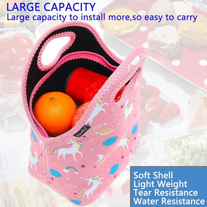 FlowFly Neoprene Lunch Tote Insulated Thermal Reusable Lunch Bag Box for Boys Men with Zipper,Unicorn