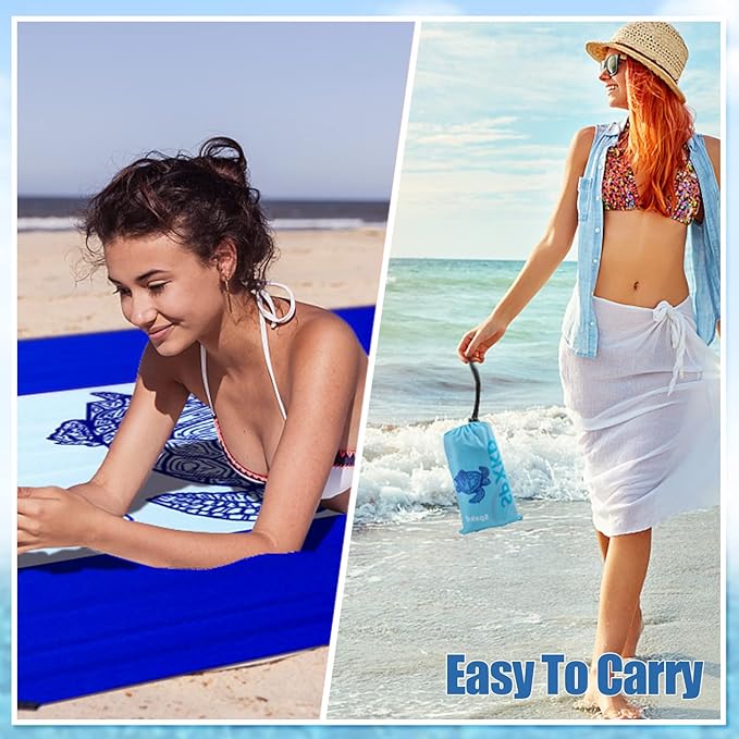 Beach Blanket Waterproof Sandproof Oversized 79" X 83" Soft Durable Light Weight and Portable Beach Mat with Corner Pockets for 4-6 Adults Outdoor Picnic Mat with Pocket for Travel Camping Hiking