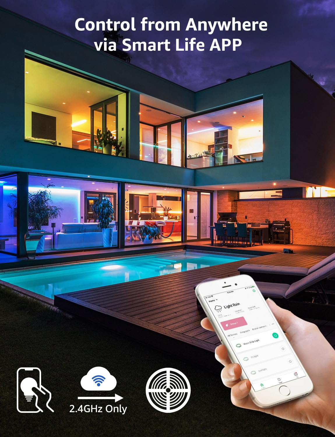 Lepro WiFi Smart LED Strip Light 10M 300LED, IP65, Works with Alexa and Google Home, Smart Life App Control, Colour Changing RGB LED Lights for Kitchen, Christmas, 2 Rolls of 5M