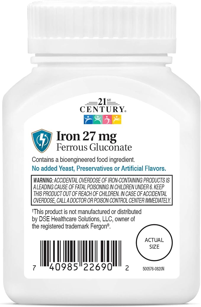 21st Century Iron 27 Mg Ferrous Gluconate Tablets, 110Count