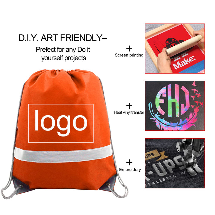 BeeGreen Orange Drawstring Backpack Bulk 20 Pieces Wholesale, String Backpack for Party Gym Sport Trip, Reflective Strips Cinch Sack with String, DIY Drawstring Bags for Women and Men