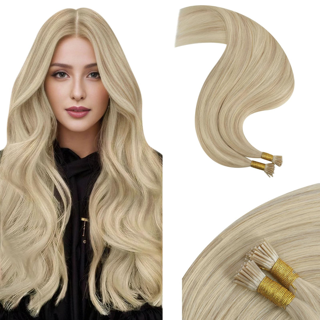 Moresoo Itip Hair Extensions Human Hair Blonde I Tip Hair Extensions Real Human Hair Ash Blonde With Bleach Blonde I Tip Human H