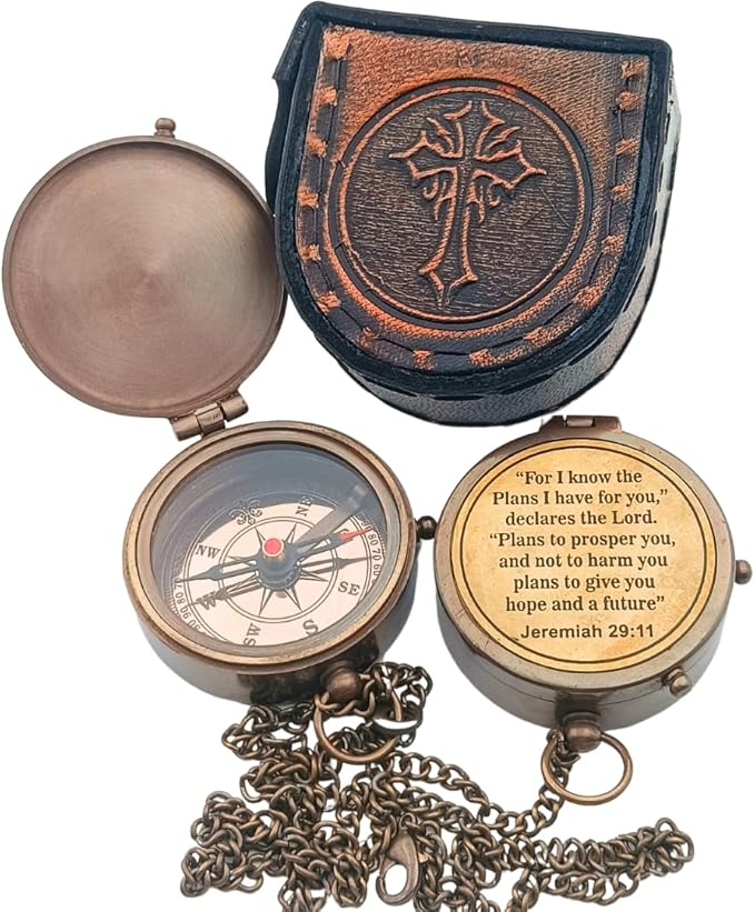 For I Know The Plans I Have For You, Jeremiah 29:11, Solid Brass Directional Engraved Compass, Baptism Gifts for Boys Girls, First Communion, Christian Gifts for Men, First Confirmation Gifts for Boys