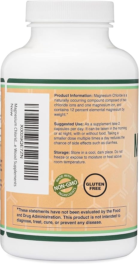 Magnesium Chloride (Cloruro De Magnesio) - 180 Capsules, 1,000mg Per Serving, Supports Digestive and Bone Health - Non-GMO and Gluten Free by Double Wood Supplements