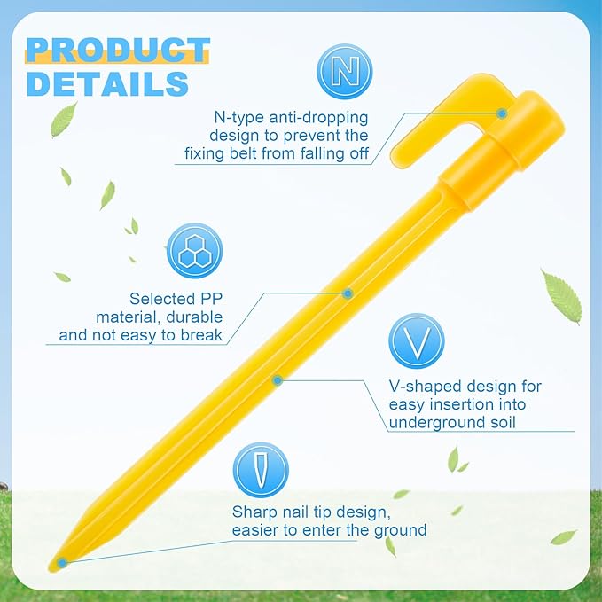 24 Pack Plastic Tent Stakes 5.7 Inch Heavy Duty Canopy Anchoring Pegs Plastic Tent Pegs Sand Stakes Outdoor Beach Spikes for Camping, Gardening, Landscaping, Backpacking(Yellow)