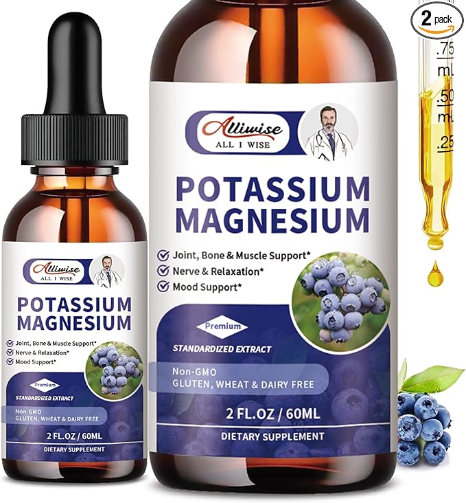 2 Pack Potassium Magnesium Supplement Liquid - High Absorption Calm Magnesium Complex & Potassium Plus Calcium, Vitamin D3, Zinc for Leg Cramps & Bone & Energy & Immune Support - 4 Fl oz