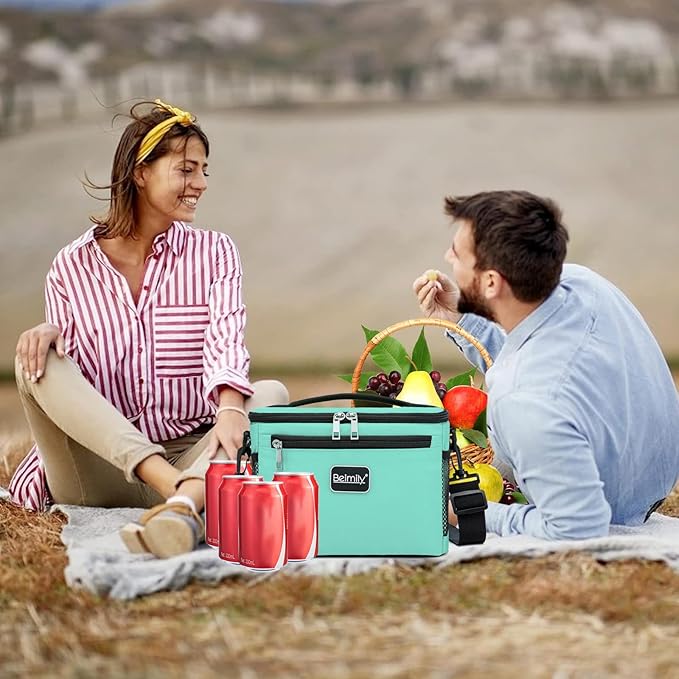 BEIMILY Lunch Box for Men/Women,Small Insulated Lunch Bag,Reusable LunchBox for work Picnic Beach,Leakproof Soft Cooler Tote Bag Organizer with Adjustable Shoulder Strap for Adults(Light Blue Green)