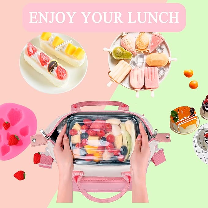 Aesthetic Lunch Box for Women Preppy Insulated Lunch Bag for Young Ladies College Lunch Tote Bag School Supplies Accessories