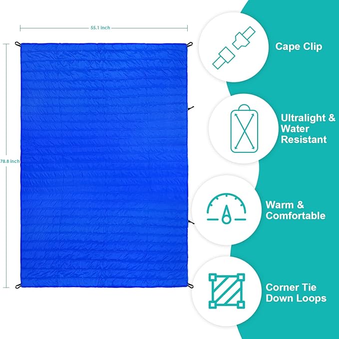 Gold Armour Camping Blanket - Puffy, Packable, Lightweight & Compact Insulated Camping Quilt for Outdoor - Backpacking, Beach, Stadium, Camp, Travel and Hiking Gear Essentials (Blue)