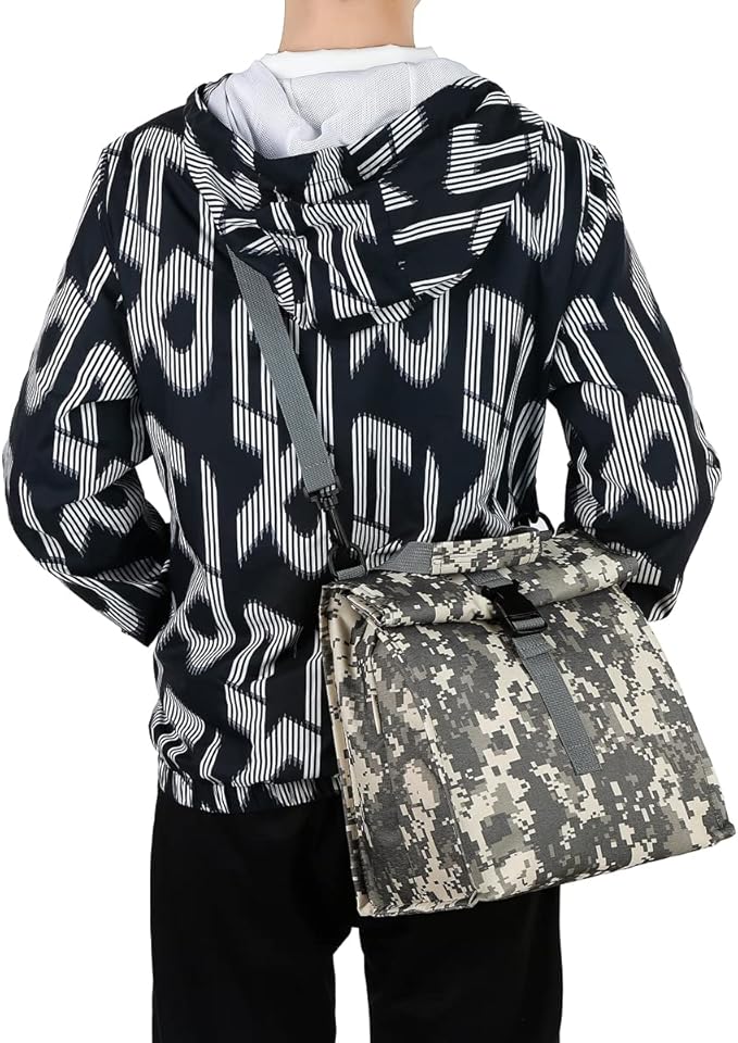 Insulated Lunch Bag for Men/Women/Kids, Roll top Reusable Lunch Box with Adjustable Shoulder Strap, Thermal Lunch Cooler Tote Container for Adults/Teens School Work Office Picnic,Black,Camo