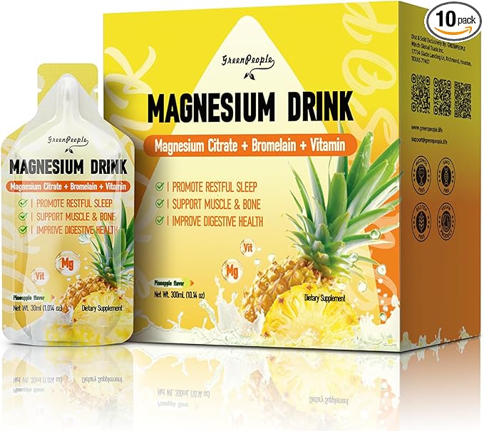 7-in-1 Magnesium Citrate Liquid, Magnesium Citrate Supplements Drink with 280mg Magnesium, Zinc, Bromelain, Vitamin C D3 B6, Muscle & Sleep Support for Kids & Adult, 1 fl.Oz (10Pcs)