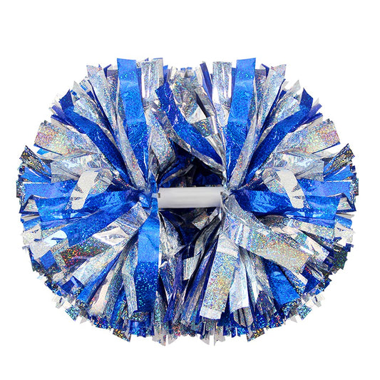 Hooshing 2PCS Cheerleading Pom Poms Blue and Silver Professional Cheer Pom Poms with Baton Handle for Team Spirit Sports Dance Cheering Kids Adults