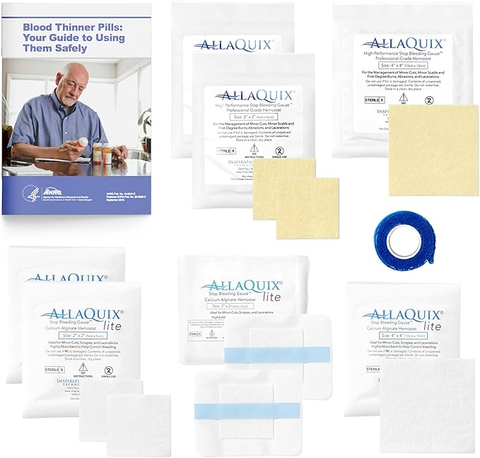 Blood Thinner Stop Bleeding Kit with AllaQuix Stop Bleeding Gauze (Hemostatic Bandage – Blood clotting Bandage)