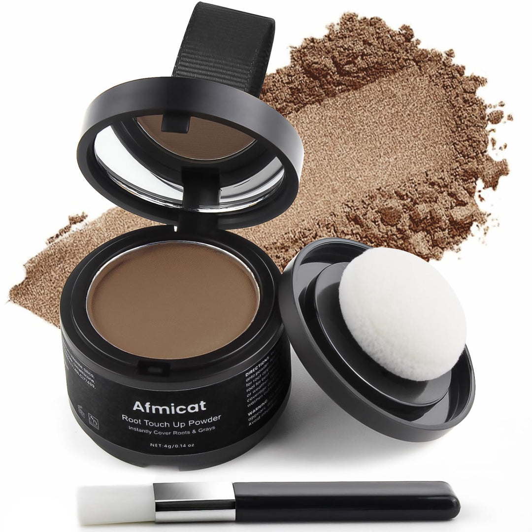Afmicat Root Touch Up Powder, Hairline Powder for Thinning Hair, Instantly Cover Grey Hair, Root Cover Up for Women & Men, Bald Spots, Grooming, Beard Line (Light-Brown, 0.14 Ounce (Pack of 1))