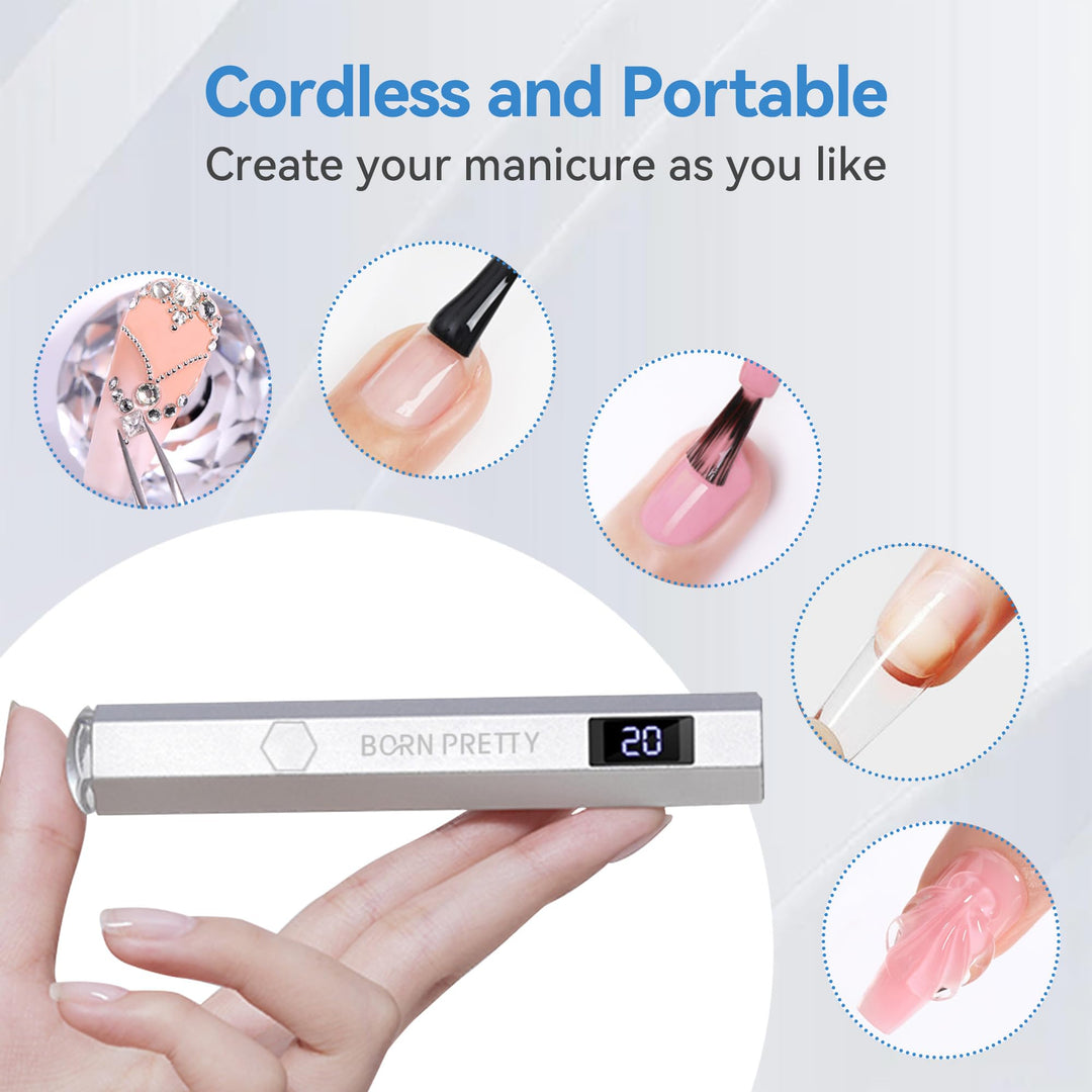 Born Pretty Handheld Magnetic U V Light for Nails, Metal Portable Mini Handheld U V Nail Light, Fast Curing U V Nail Dryer Nail Stamper Magnetic Stand Wireless Handheld LCD Display Screen