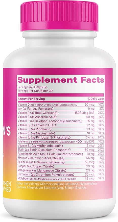 Pink Stork Total Women's Multivitamin - Supports Hair, Skin, Nails, Bone Health & Immune System - Includes B6, B12, Biotin, Iron & Zinc - Premium Women's Vitamins - 30 Capsules