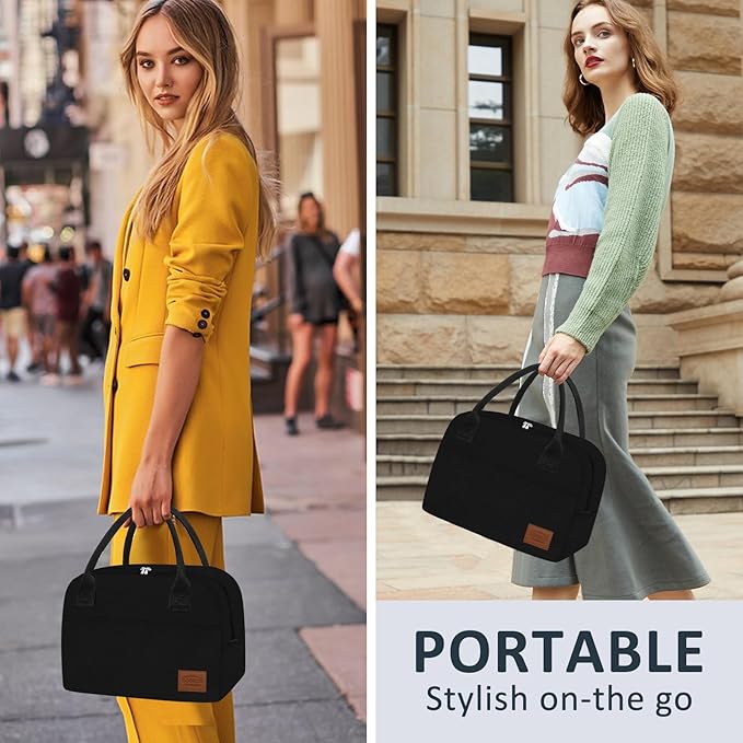 Aosbos Lunch Box for Women Lunch Bags for Adult Insulated Lunch Cooler Bag - Thermal Lunch Tote Lunch Boxes Reusable Meal Prep Containers Bag, Black