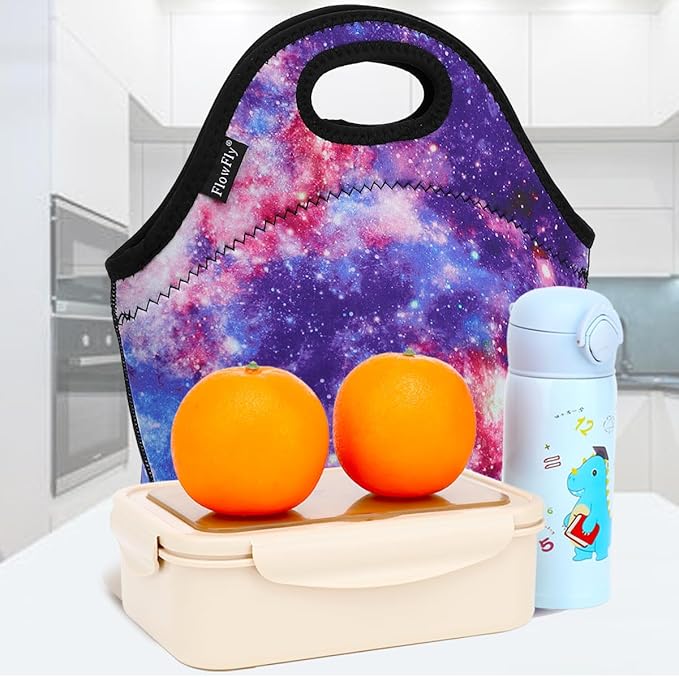 FlowFly Neoprene kids Lunch box Insulated Soft Bag Mini Cooler Thermal Meal Tote Kit for Boys, Girls,Men,Women,School,Work, Office, Galaxy