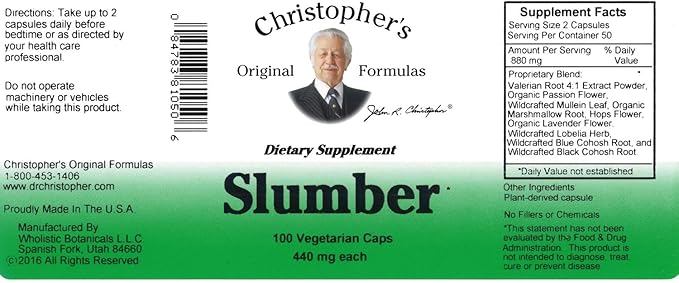 Christopher's Original Formulas Slumber Capsules, Natural Sleep Aid, 100 Veg Caps