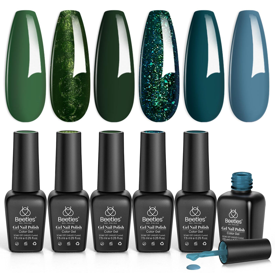 Beetles Green Gel Nail Polish Set 6 Colors Forest Dark Green Gel Nail Polish Soak Off Uv Led Nail Lamp Gel Nail Kit Home Diy Man