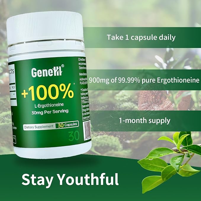 L-Ergothioneine Supplement, 30mg(EGT)/Serving, 6X Ergothioneine Mushroom Extract Supplements Longevity, Immune Support, Heart Health & Brain Supplement, Lab Tested, Made in USA (30 Servings)